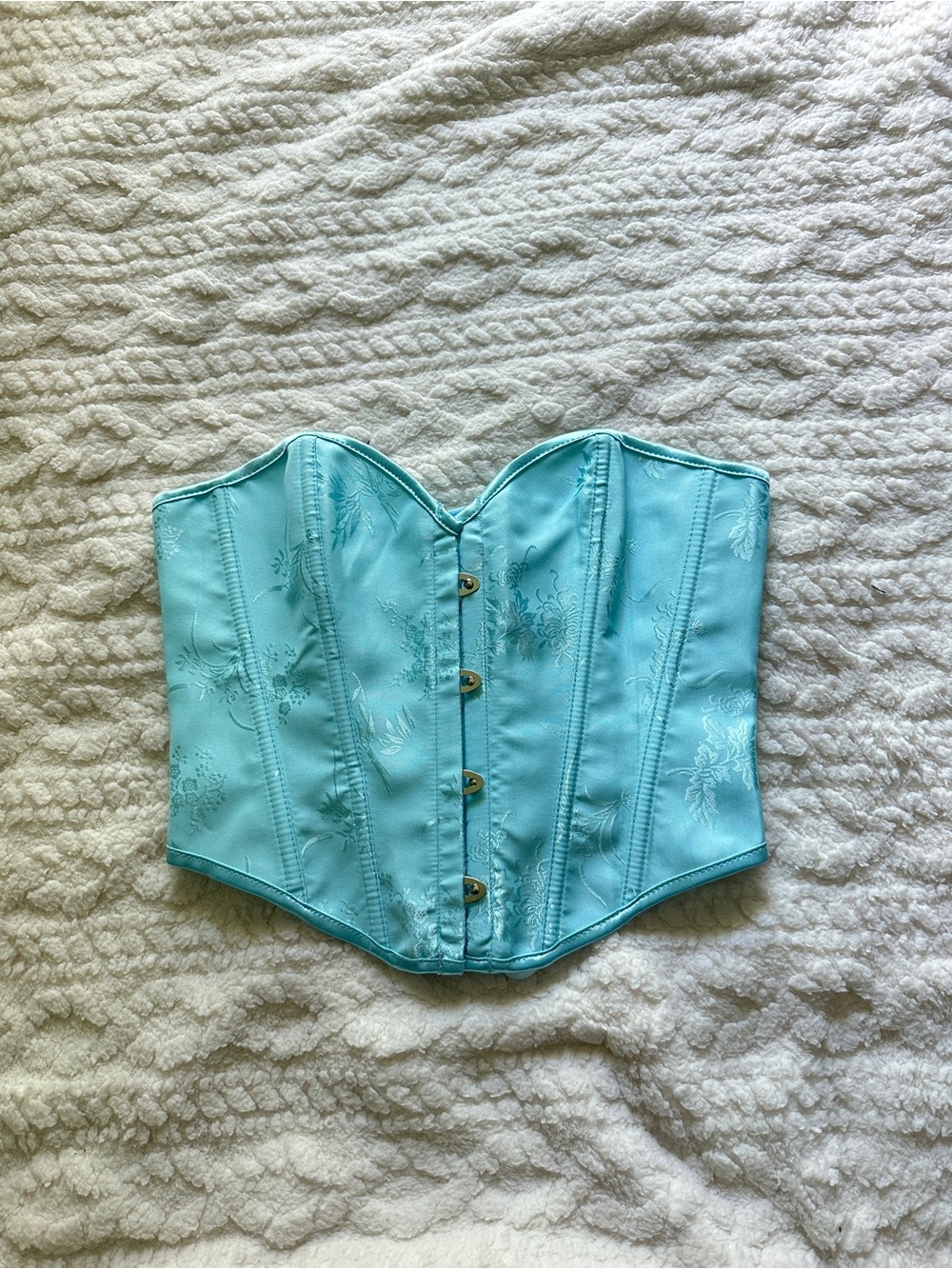 Aqua Satin Floral Corset Top
